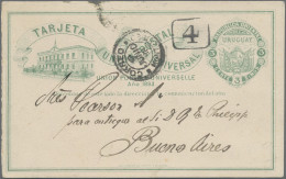 Uruguay - Postal Stationery: 1885/1888, Double Card 3c.+3c. Green On White, Sepa - Uruguay