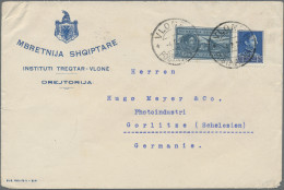 Albania: 1933, 20q. Greyish Blue Airmail Stamp And 25q. Blue On Commercial Airma - Albanie