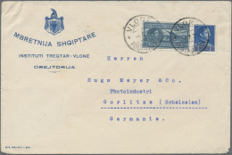 Albania: 1933, 20q. Greyish Blue Airmail Stamp And 25q. Blue On Commercial Airma - Albanië