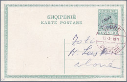 Albania - Postal Stationery: 1914, Prince William Surcharge, Card 5q. Green Clea - Albania