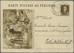 Albania - Postal Stationery: 1942, 10 Q Brown Postal Stationery Picture Replay C - Albanie
