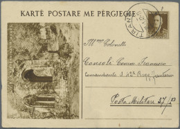 Albania - Postal Stationery: 1942, 10 Q Brown Postal Stationery Picture Replay C - Albanië