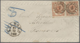 Denmark: 1869, 2 Stück 4 S Rot Kroninsignien Klar Und Zentral Abgeschlagen "4" S - Storia Postale