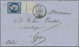 France: 1853 Napoleon 20c. Blue, Type I, With Sheet Margin At Top Showing Blue F - Brieven En Documenten