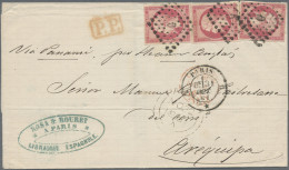 France: 1861, Empire Nd 80c. Rose, Three Copies Of Fresh Colour And Good Margins - Brieven En Documenten
