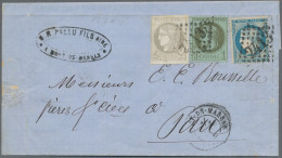 France: 1871, Brief Mit Drei Ausgaben-Mischfrankatur, Entwertet Mit Nummernstemp - Brieven En Documenten