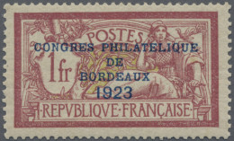 France: 1923, 1fr. Lilac Red & Olive With Well Centred Overprint 'Congres Philat - Ongebruikt