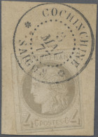 French Colonies: 1872/1877 Ceres 4 C Grey, Imperforate, Large Margins, Tied By D - Andere & Zonder Classificatie