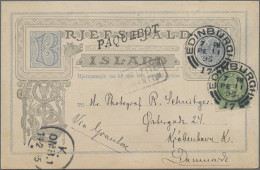 Iceland - Postal Stationery: 1895, Card 5 Aur. Blue Uprated 5 Aur. Green Canc."E - Entiers Postaux