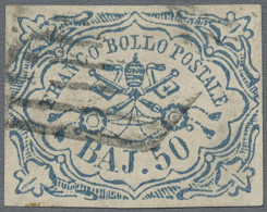 Italian States - Papal State: 1852, 50 Baj. Blue, Complete Margins, Cancelled By - Kerkelijke Staten