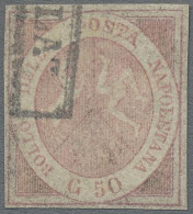 Italian States - Naples: 1858, 50 Gr. Rose, Cancelled By Part Of Framed "ANULATO - Napels