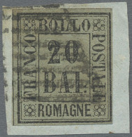 Old Italian States: Romagna: 1859, 20 Baj. Grey Green, Tied By Mute Papal Grill - Romagne