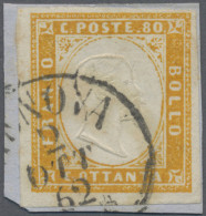 Italian States - Sardinia: 1862, 80 C Orange, Wide Margins All Around Tied By Cd - Sardaigne