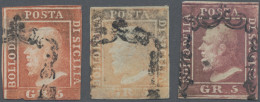 Italian States - Sicily: 1859, 5 Gr Rosa/red/vermillion, Three Used Stamps In Th - Sicily