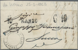 Italy - Post Marks: 1853, C3 "STRADE FERRATE LUCCHESI" And Archaic L1 !15 Marzo - Poststempel