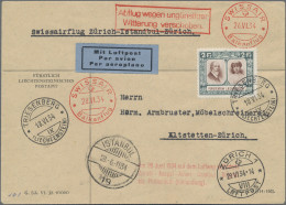 Liechtenstein: 1934, 2 Fr. Fürstenpaar Als EF Auf LP-Brief Mit Swissair-Balkanfl - Lettres & Documents