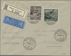 Liechtenstein: 1930, 15, 35, 45 Rp. Und 1 Fr. Flugpost Auf 3 Echt Gelaufenen LP- - Covers & Documents