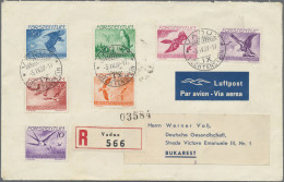 Liechtenstein: 1939, Flugpost Vögel Komplett 7 Werte Auf Echt Gelaufenem R-LP-Br - Lettres & Documents