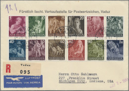 Liechtenstein: 1951, Landarbeit Komplett 12 Werte Auf Echt Gelaufenem R-LP-Brief - Covers & Documents