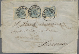 Delcampe - Österreich - Lombardei Und Venetien: 1854, 45 Cent., Maschinenpapier, Mehrfachfr - Lombardo-Vénétie