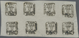 Romania: 1858, 5 Par Black On White, Decorative Block Of Eight, Mint Never Hinge - Neufs