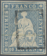 Schweiz: 1854/63, 10 Rp Lebhaftpreussischblau, Sitzende Helvetia, Ungezähnt, Mün - Used Stamps