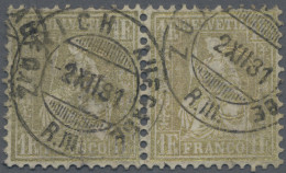 Schweiz: 1881 Sitzende Helvetia 1 Fr. Golden Auf Faserpapier, Waagerechtes Paar, - Gebraucht