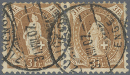 Schweiz: 1906 Stehende Helvetia 3 Fr. Braun Im Waag. Paar, Dabei Die Rechte Mark - Used Stamps