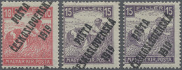 Czechoslowakia: 1919, 10 F Rose And 15 F Violet (2x), From The Hungarian "Harves - Ungebraucht