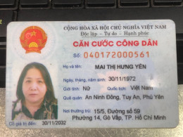 VIET NAMESE-OLD-ID Card  VIET NAM-name-mai Thi Hung Yen-1972-1pcs - Sammlungen