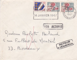 1967--lettre De NANCY 01-54 Pour BORDEAUX-33,tp Coq+blason,cachet Temporaire"NUIT DE L'AGR"..griffes Et Pub Au Verso - Brieven En Documenten