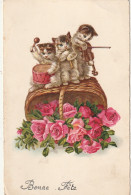 *** CHAT  *** CHATS CHATONS  --par Illustrateur Chats  Bonne Fête Chats Musiciens Et Roses écrite TTB  - Cats