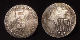 GETTO 5 MARK 1943 LITZMANNSTADT GERMAN COIN MONETA GHETTO EBREI JUDE JUIFE Auschwitz JUDE EBREI GERMANY - Colecciones