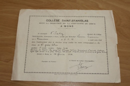 ANCIEN DIPLOME - MONS - COLLEGE SAINT STANISLAS - 1930 - Diplome Und Schulzeugnisse