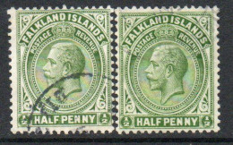 Falkland Islands GV 1912-20 ½d Yellow-green Definitive, Comb Perf, Wmk. Multiple Crown CA, 2x Shades, Used, SG 60 - Islas Malvinas