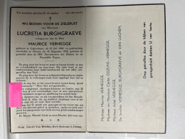 Devotie Devotion  DP - Overlijden Lucretia Burgraeve - Echtg Verhegge - Lapscheure 1900 - Deinze 1952 - Todesanzeige