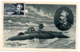 ECRIVAIN / JULES VERNE  = 75 PARIS 1955 = CARTE MAXIMUM + N° 1026 = EXPOSITION MUSEE DE LA FRANCE D'OUTRE MER - 1950-1959