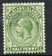Falkland Islands GV 1912-20 ½d Yellow-green Definitive, Line Perf, Wmk. Multiple Crown CA, Used, SG 60a - Falkland
