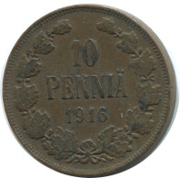 10 PENNIA 1916 FINLANDIA FINLAND Moneda RUSIA RUSSIA EMPIRE #AB126.5.E.A - Finlandia