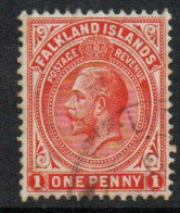 Falkland Islands GV 1912-20 1d Orange-red Definitive, Comb Perf, Wmk. Multiple Crown CA, Used, SG 61 - Falkland Islands