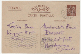 Carte Entier Postal Type Iris De Louga / Sénégal Pour Bordeaux, 1941 - Postales Tipos Y (antes De 1995)