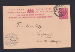 1906 - 1 A. Ganzsache Ab Mombasa Nach Strassburg - Kenya & Uganda