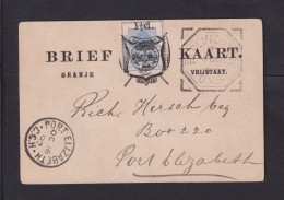 1892 - 1 1/2 P. Überdruck Prov. Ganzsache Ab Bloenfontein Nach Port Eilzabeth - État Libre D'Orange (1868-1909)