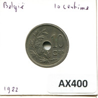 10 CENTIMES 1922 BELGIQUE BELGIUM Pièce DUTCH Text #AX400.F.A - 10 Cents