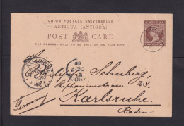 1889 - 1 1/2 P. Ganzsache (P 3) Ab Antigua Nach Karlsruhe  - 1858-1960 Crown Colony