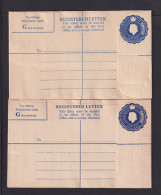 6 C. Einschreib-Ganzsache, 2 Srück, Davon 1x Mit Zusätzlicher Prägung Unter Dem Wertstempel - Ungebraucht - 1858-1960 Kronenkolonie