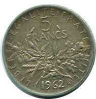 5 FRANCS 1962 FRANKREICH FRANCE Französisch Münze SILBER #AR942.D.A - 5 Francs