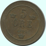 5 ORE 1901 SCHWEDEN SWEDEN Münze #AC665.2.D.A - Suecia