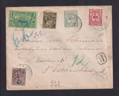 1909 - Mischfrankatur Mit 5 C. Überdruck Auf Einschreibbrief Ab Noumea Nach Dresden - Cartas & Documentos