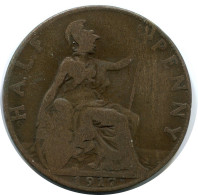 HALF PENNY 1917 UK GRANDE-BRETAGNE GREAT BRITAIN Pièce #AZ658.F.A - C. 1/2 Penny